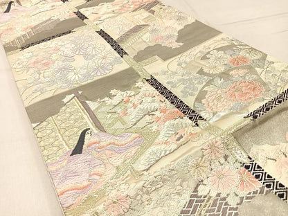 平和屋着物◎六通柄袋帯 唐織 平安人物文 彩錦 プラチナ箔 正絹 逸品 BAAW9211hj