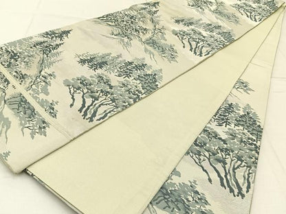 平和屋着物◎六通柄袋帯 樹林風景文 銀糸 正絹 逸品 BAAW9213hj