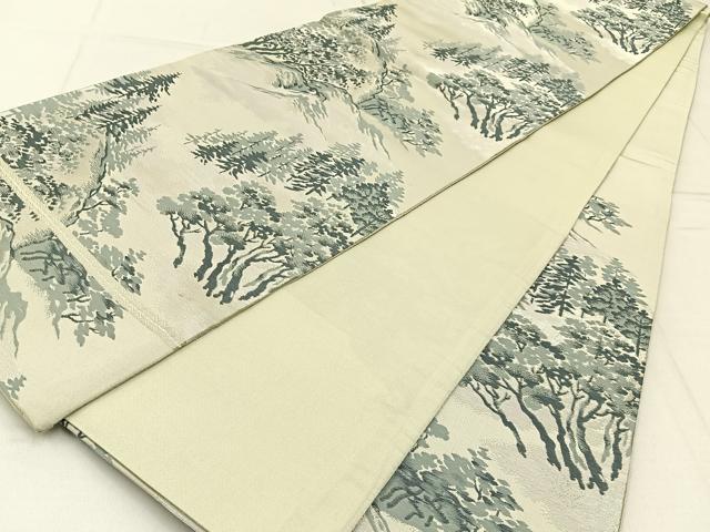 平和屋着物◎六通柄袋帯 樹林風景文 銀糸 正絹 逸品 BAAW9213hj