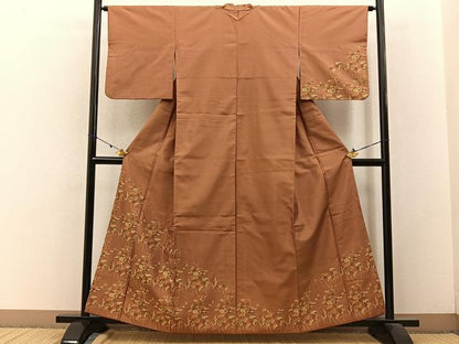 平和屋着物■訪問着 お召地 草花文 正絹 逸品 BAAW9224hj