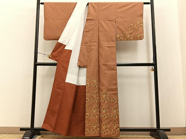 平和屋着物■訪問着 お召地 草花文 正絹 逸品 BAAW9224hj