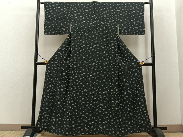 平和屋着物■上質な小紋 器物花文 黒地 正絹 逸品 BAAW9225hj