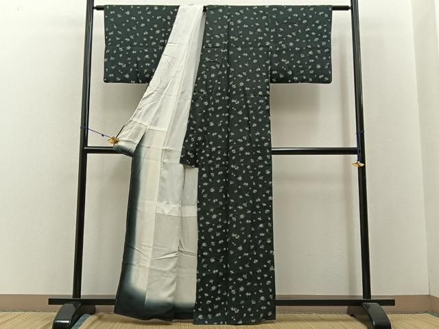 平和屋着物■上質な小紋 器物花文 黒地 正絹 逸品 BAAW9225hj