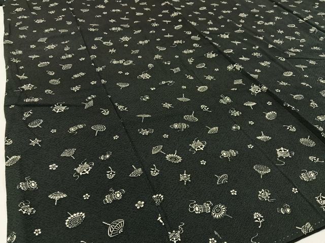 平和屋着物■上質な小紋 器物花文 黒地 正絹 逸品 BAAW9225hj