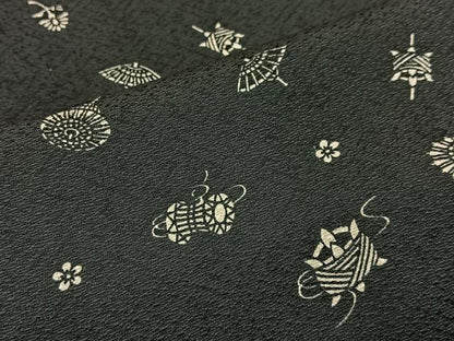 平和屋着物■上質な小紋 器物花文 黒地 正絹 逸品 BAAW9225hj