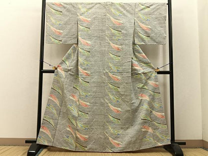 平和屋着物■上質な紬　草葉文　正絹　逸品　BAAW9234hj
