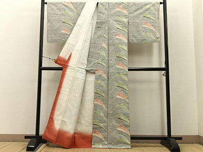 平和屋着物■上質な紬　草葉文　正絹　逸品　BAAW9234hj
