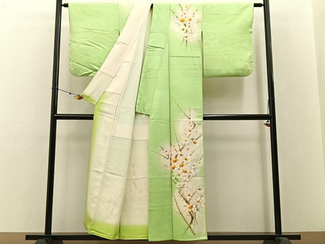 平和屋着物■訪問着 手描き 枝梅文 暈し染め 正絹 逸品 BAAW9237hj