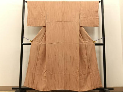平和屋着物■上質な色無地 草花地紋 小麦色 正絹 逸品 BAAW9238hj