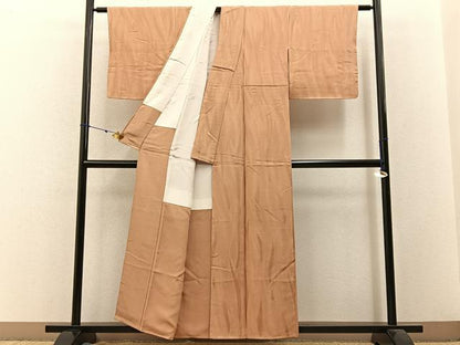 平和屋着物■上質な色無地 草花地紋 小麦色 正絹 逸品 BAAW9238hj