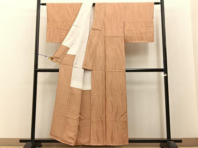 平和屋着物■上質な色無地 草花地紋 小麦色 正絹 逸品 BAAW9238hj