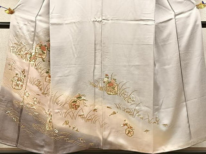 平和屋着物■訪問着 松竹梅 流水宝尽くし花文 暈し染め 金彩 正絹 逸品 BAAW9244hj