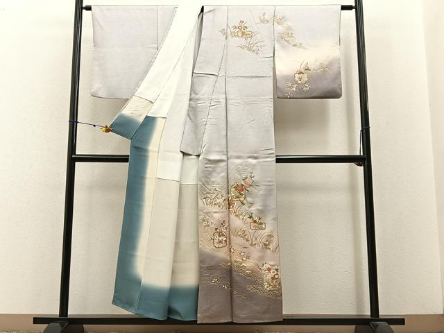 平和屋着物■訪問着 松竹梅 流水宝尽くし花文 暈し染め 金彩 正絹 逸品 BAAW9244hj