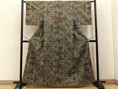 平和屋着物■本場大島紬 7マルキ 地紙花文 正絹 逸品 BAAW9247hj