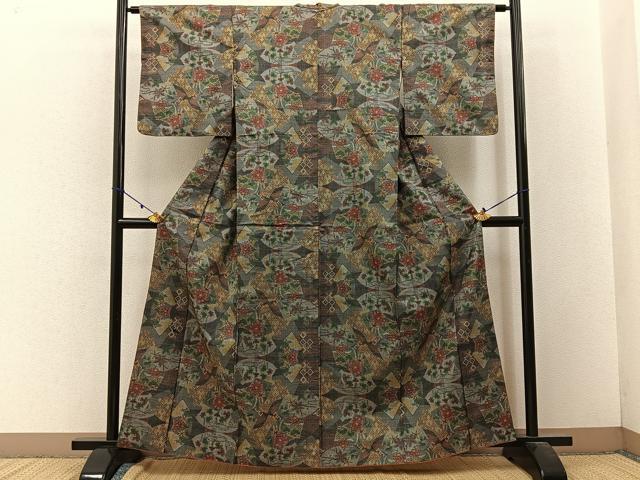 平和屋着物■本場大島紬 7マルキ 地紙花文 正絹 逸品 BAAW9247hj