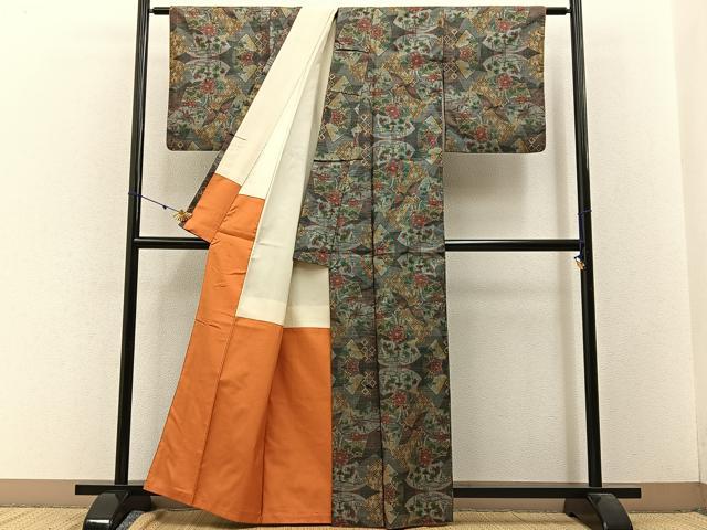 平和屋着物■本場大島紬 7マルキ 地紙花文 正絹 逸品 BAAW9247hj