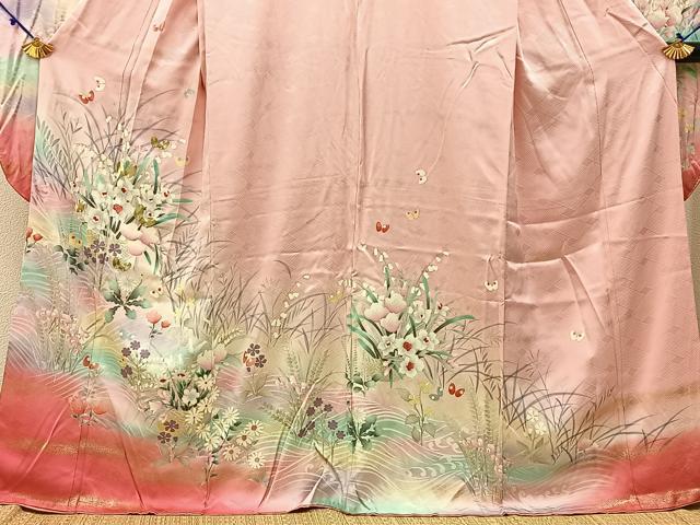平和屋着物■豪華振袖 駒刺繍 花蝶文 暈し染め 金銀彩 正絹 逸品 BAAW9251hj