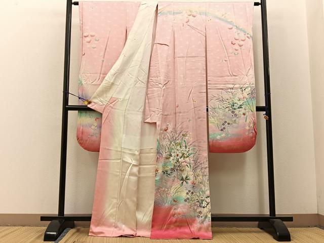 平和屋着物■豪華振袖 駒刺繍 花蝶文 暈し染め 金銀彩 正絹 逸品 BAAW9251hj
