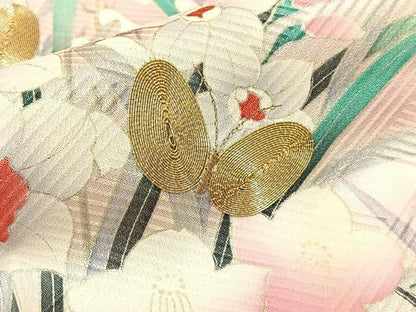平和屋着物■豪華振袖 駒刺繍 花蝶文 暈し染め 金銀彩 正絹 逸品 BAAW9251hj