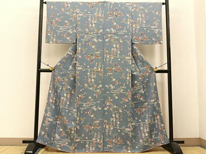 平和屋着物■上質な小紋 型染め 流水花文 正絹 逸品 BAAW9257hj