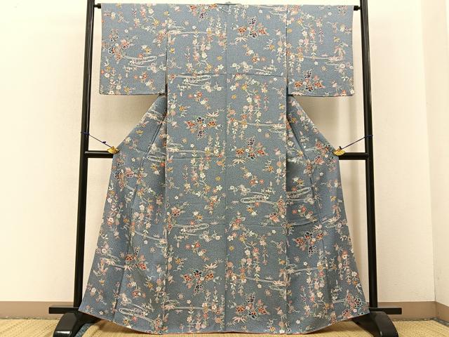 平和屋着物■上質な小紋 型染め 流水花文 正絹 逸品 BAAW9257hj