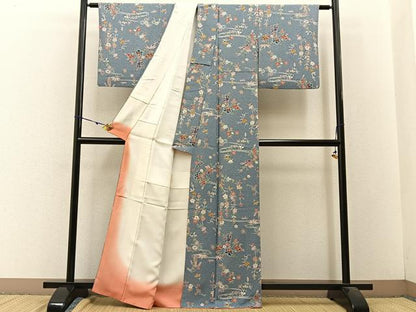 平和屋着物■上質な小紋 型染め 流水花文 正絹 逸品 BAAW9257hj