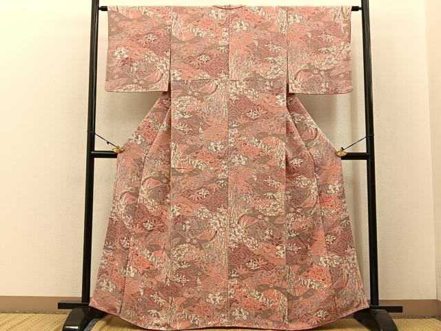 平和屋着物■上質な小紋 辻が花 手描き 鬼しぼ縮緬 正絹 逸品 BAAW9258hj