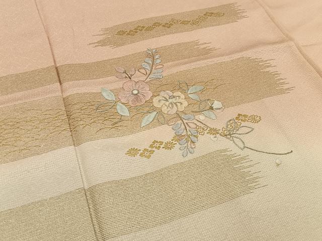 平和屋着物■訪問着　刺繍　枝花文　暈し染め　金彩　正絹　逸品　BAAW9263hj