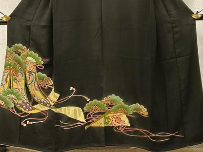 平和屋着物■豪華黒留袖 刺繍 松竹梅 鳳凰几帳文 金彩 正絹 逸品 BAAW9264hj