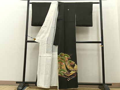 平和屋着物■豪華黒留袖 刺繍 松竹梅 鳳凰几帳文 金彩 正絹 逸品 BAAW9264hj
