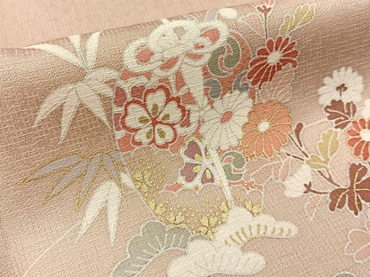 平和屋着物■訪問着 松竹梅 御所車花文 暈し染め 金彩 正絹 逸品 BAAW9265hj