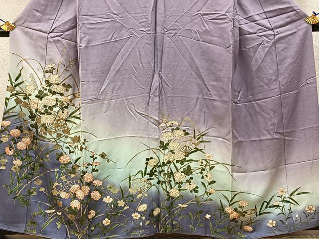 平和屋着物■訪問着 扇面菊文 暈し染め 金彩 正絹 逸品 BAAW9266hj