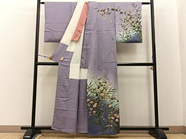平和屋着物■訪問着 扇面菊文 暈し染め 金彩 正絹 逸品 BAAW9266hj