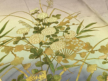 平和屋着物■訪問着 扇面菊文 暈し染め 金彩 正絹 逸品 BAAW9266hj