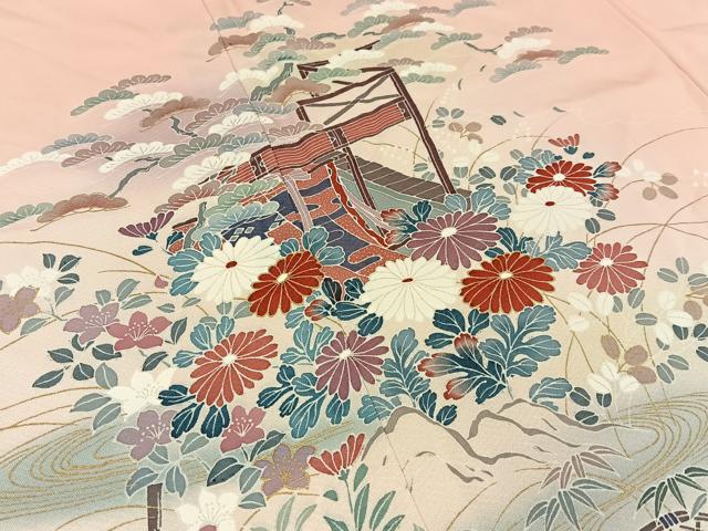 平和屋着物■訪問着 松竹梅 几帳流水花文 暈し染め 金彩 正絹 逸品 BAAW9267hj