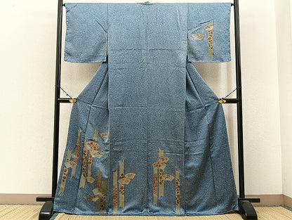 平和屋着物■訪問着　駒刺繍　地紙有職花文　たたき染め　金彩　正絹　逸品　未使用　BAAW9294hj