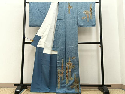 平和屋着物■訪問着　駒刺繍　地紙有職花文　たたき染め　金彩　正絹　逸品　未使用　BAAW9294hj