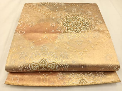 平和屋着物◎六通柄袋帯　亀甲正倉院花文　金糸　引箔　正絹　逸品　BAAW9341hj