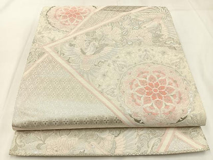 平和屋着物◎六通柄袋帯　宝相華　花喰い鳥　銀糸　正絹　逸品　BAAW9344hj