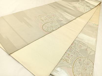 平和屋着物◎六通柄袋帯　唐織　御所車文　金銀糸　正絹　逸品　BAAW9345hj