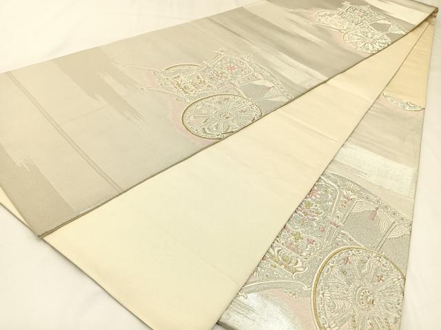 平和屋着物◎六通柄袋帯　唐織　御所車文　金銀糸　正絹　逸品　BAAW9345hj