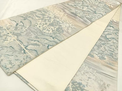 平和屋着物◎六通柄袋帯　光悦庵　銀糸　正絹　逸品　BAAW9347hj