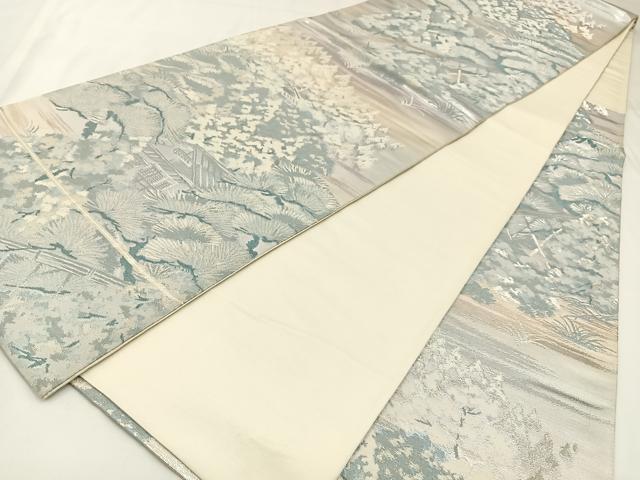 平和屋着物◎六通柄袋帯　光悦庵　銀糸　正絹　逸品　BAAW9347hj