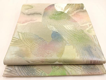 平和屋着物◎六通柄袋帯 休み鳥 金銀糸 正絹 逸品 BAAW9350hj