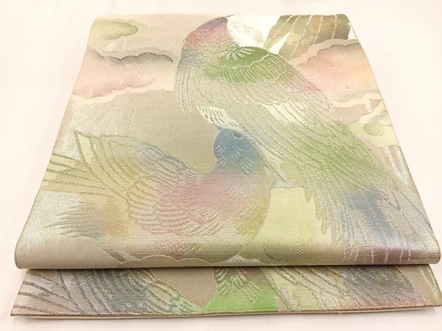 平和屋着物◎六通柄袋帯 休み鳥 金銀糸 正絹 逸品 BAAW9350hj