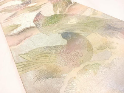 平和屋着物◎六通柄袋帯 休み鳥 金銀糸 正絹 逸品 BAAW9350hj