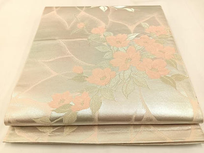 平和屋着物◎六通柄袋帯　草花文　金銀糸　やまとオリジナル　正絹　逸品　BAAW9351hj