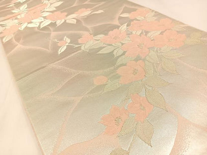平和屋着物◎六通柄袋帯　草花文　金銀糸　やまとオリジナル　正絹　逸品　BAAW9351hj