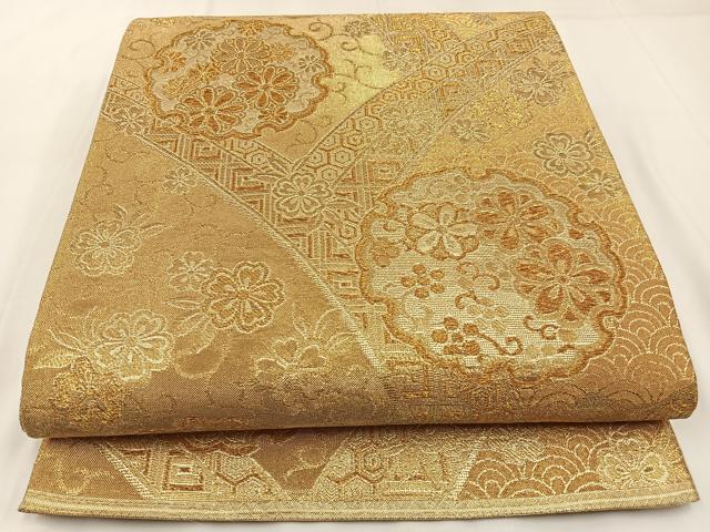 平和屋着物◎六通柄袋帯 雪輪花文 金糸 正絹 逸品 BAAW9355hj