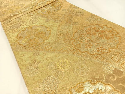 平和屋着物◎六通柄袋帯 雪輪花文 金糸 正絹 逸品 BAAW9355hj